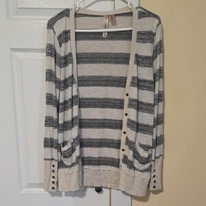 Striped Cardigan Sweater - Cream & Gray